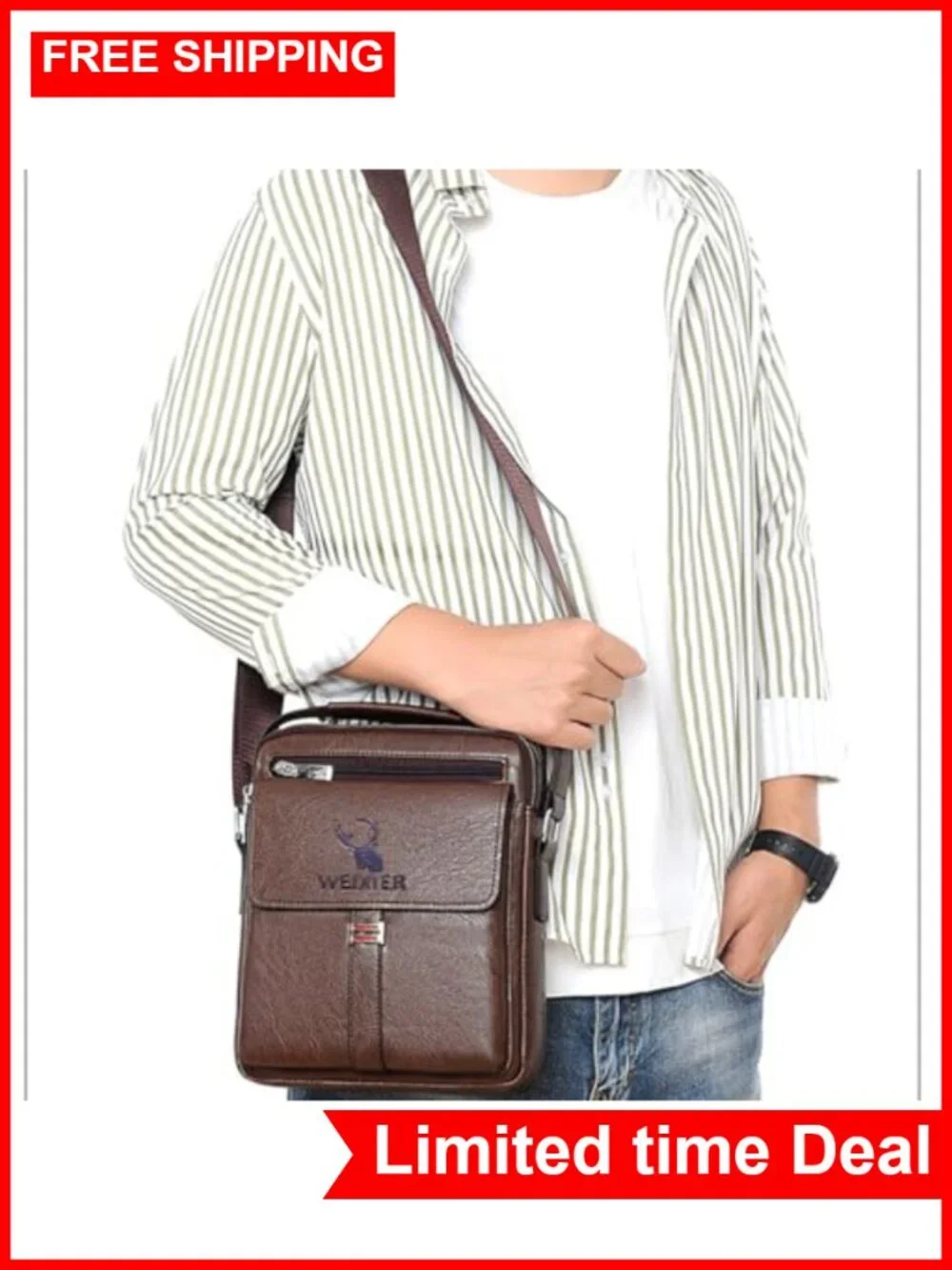 Men's PU Leather Messenger Bag Crossbody Shoulder Purse Satchel Pouch